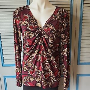 Apt. 9 Burgundy Paisley Print Long Sleeve Top
